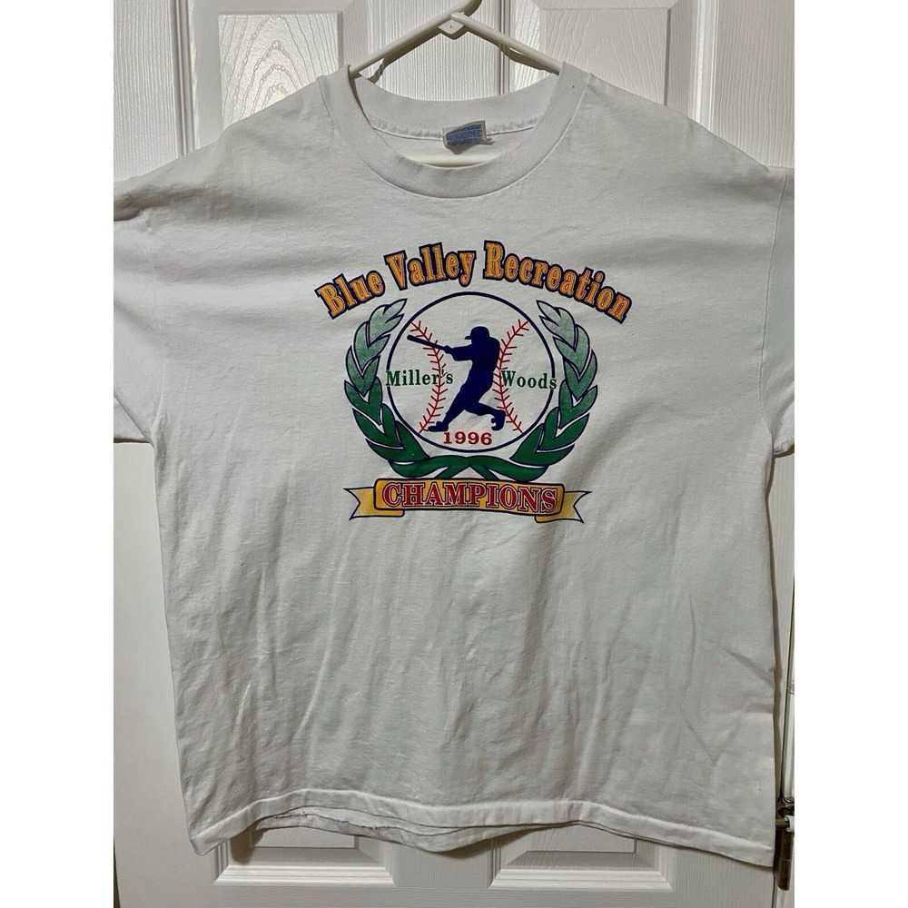Vintage Blue Valley Recreation 1996 Baseball Champions White T‎ Shirt Size Xl